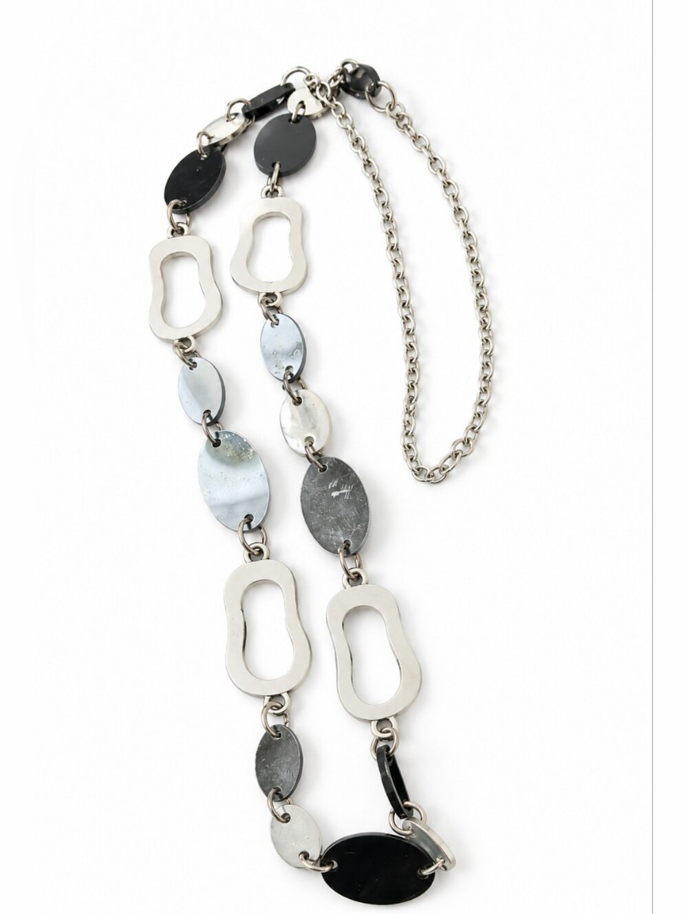 Modern Black & Silver Geometric Statement Necklace Adjustable Chain